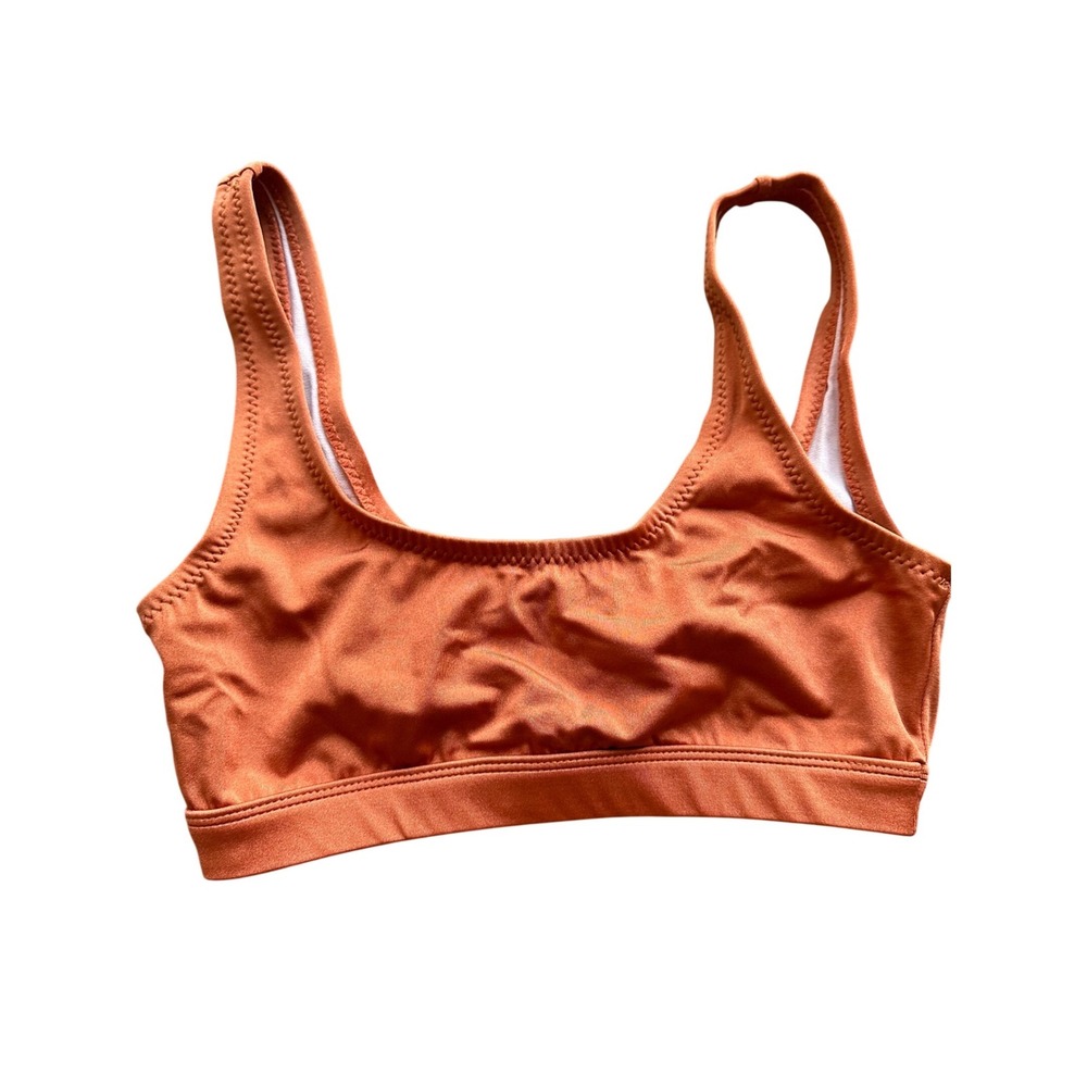 Dixperfect Burnt Orange Metallic Scoop Neck Bikini Top Small Rust Swimwear